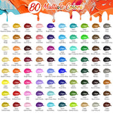 Acrylic Paint Set, 80 Colors (2Oz/Bottle) With 12 Brushes, Art Supplies Craft Paints Water Proof, Premium For Adults Artists Beginners Painters, Canvas Pumpkin Ceramic Wood Fabric Rock Painting Kit