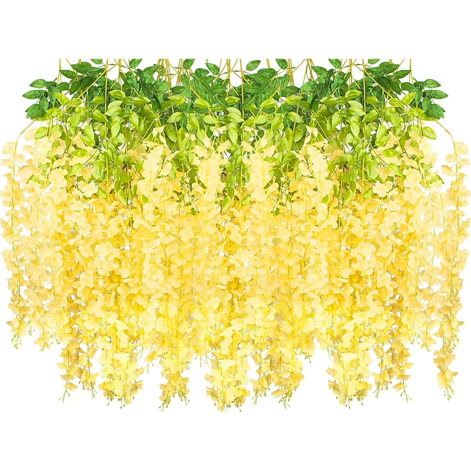 12 Pack Artificial Flowers Silk Wisteria Vine Ratta Hanging Flower (Champagne)