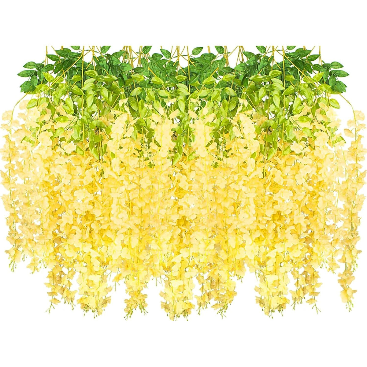 12 Pack Artificial Flowers Silk Wisteria Vine Ratta Hanging Flower (Champagne)
