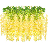 12 Pack Artificial Flowers Silk Wisteria Vine Ratta Hanging Flower (Champagne)