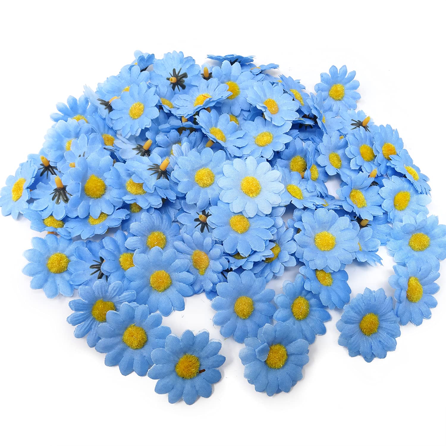 100Pcs 4Cm/1.57Inch Fabric Daisy Flower Heads Artificial Fake Flowers Heads For Wedding Party Decorations (Blue)