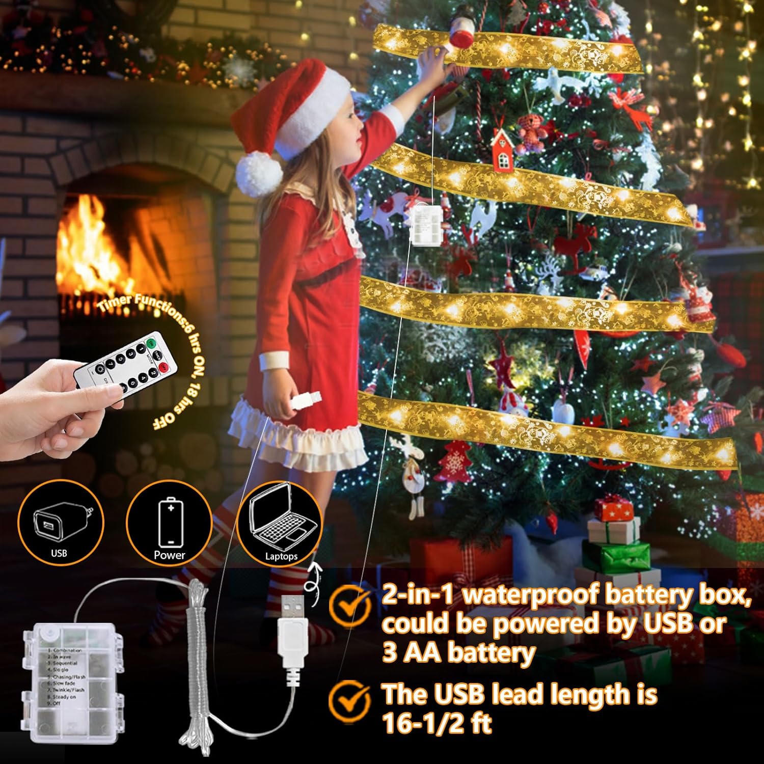 Christmas Tree Ribbon Lights For Christmas Tree Decorations-2.5Inch 66 Ft 200 Led Lighted Ribbon For Christmas Tree With
