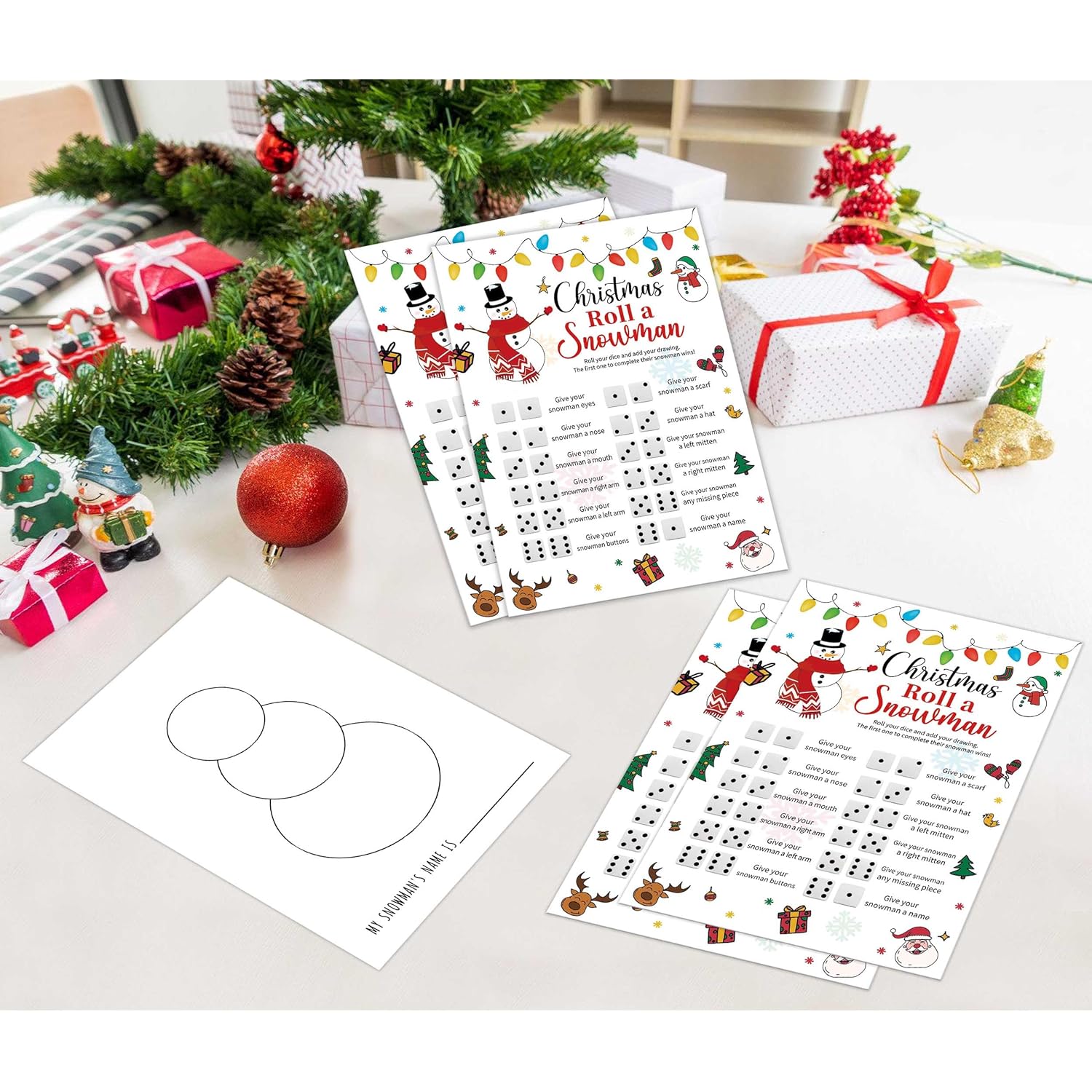 Roll A Snowman Game, Dice Games For Friends, Christmas Card Game, Christmas Games For Friends Party, Xmas Party Favors Supplies For Xmas Festival Activity, 25 Christmas Game Cards,5