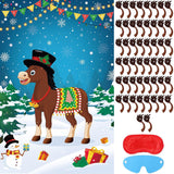 Pin The Tail On The Donkey Party Game With 50 Pcs Tails, Large Christmas Donkey Games Poster For Kids Christmas Party Decorations And Games Supplies