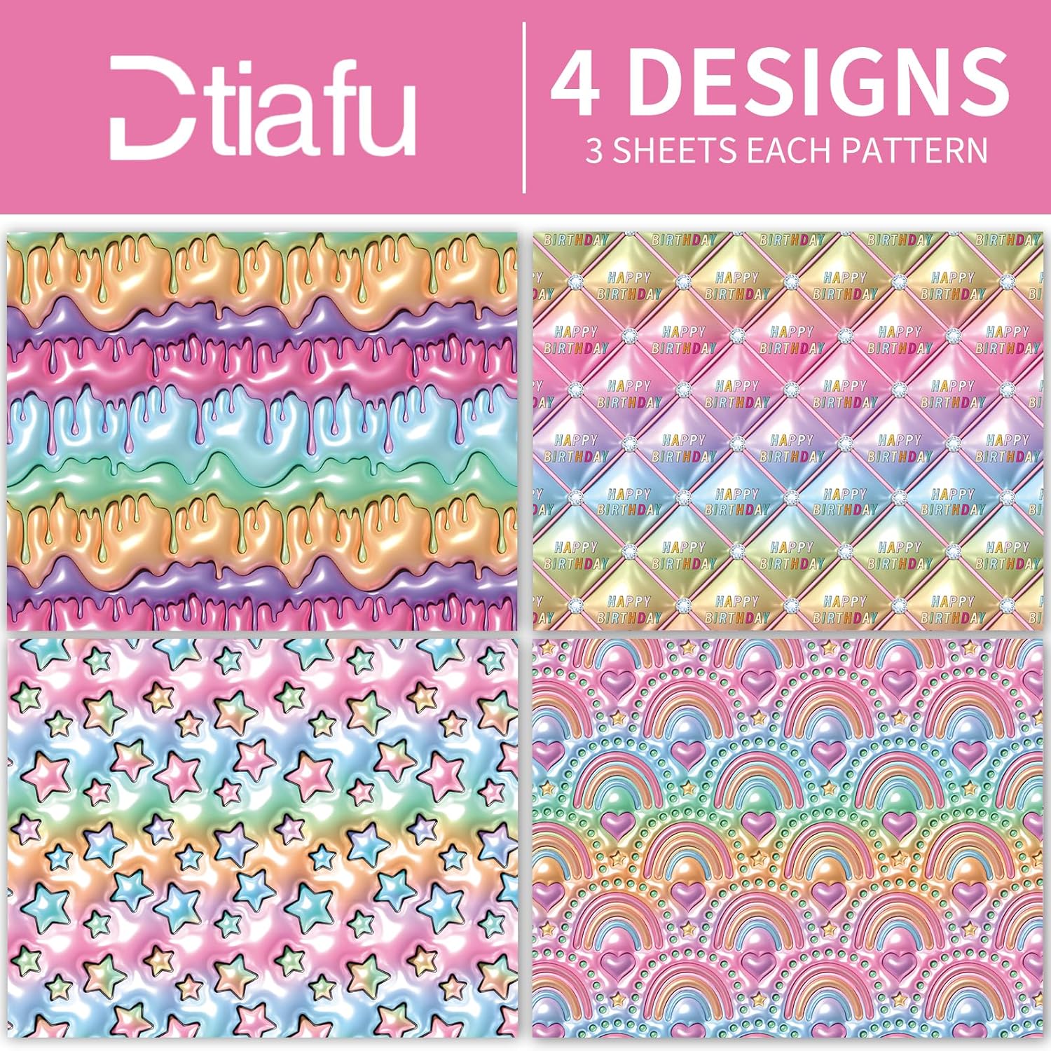 3D Effect Wrapping Paper For Birthday And Holiday - 8 Sheets With Stereoscopic Design For Boys, Girls, Kids, Men, Women - 20 X 28 Inch Per Sheet
