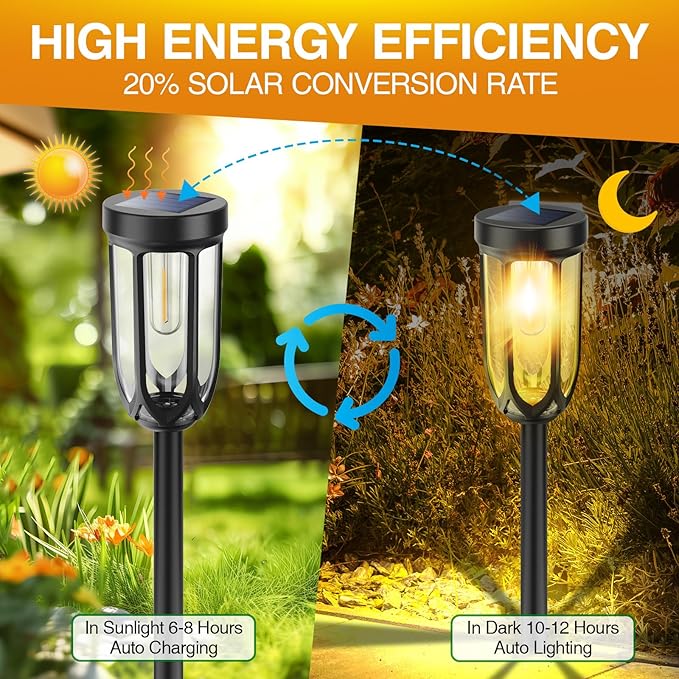 8 Pack Solar Pathway Lights IP65 Waterproof Warm White Auto On Off Garden Lights