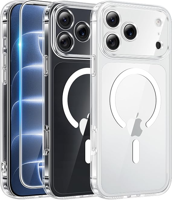 Clear Case for iPhone 18 Pro and iPhone 17 Pro with Included Screen Protector Transparent Cover