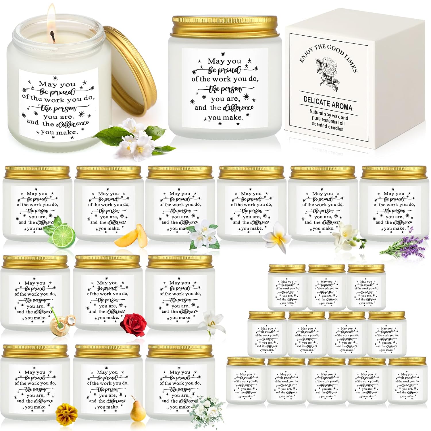 24 Pcs Thank You Gift Candles 3.5 Oz Employee Appreciation Gifts Bulk Soy Wax Jar Inspirational Candle Thank You For Coworkers Employee Women Teacher Volunteers(Fresh Style)