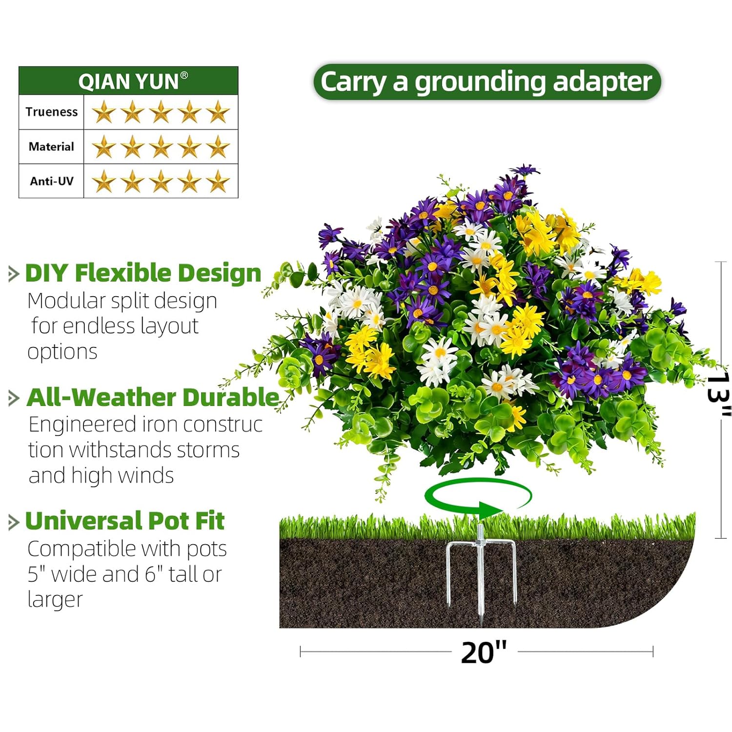 20” Artificial Daisy Topiary Outdoor Plant, Uv Resistant Faux Daisy Flowers, Outdoor Plants For Porch Decorations, Garden, Patio, Yard & Front Door Planters