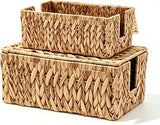 Set of 2 Cable Management Boxes Water Hyacinth Cord Organizer for Desk and Office