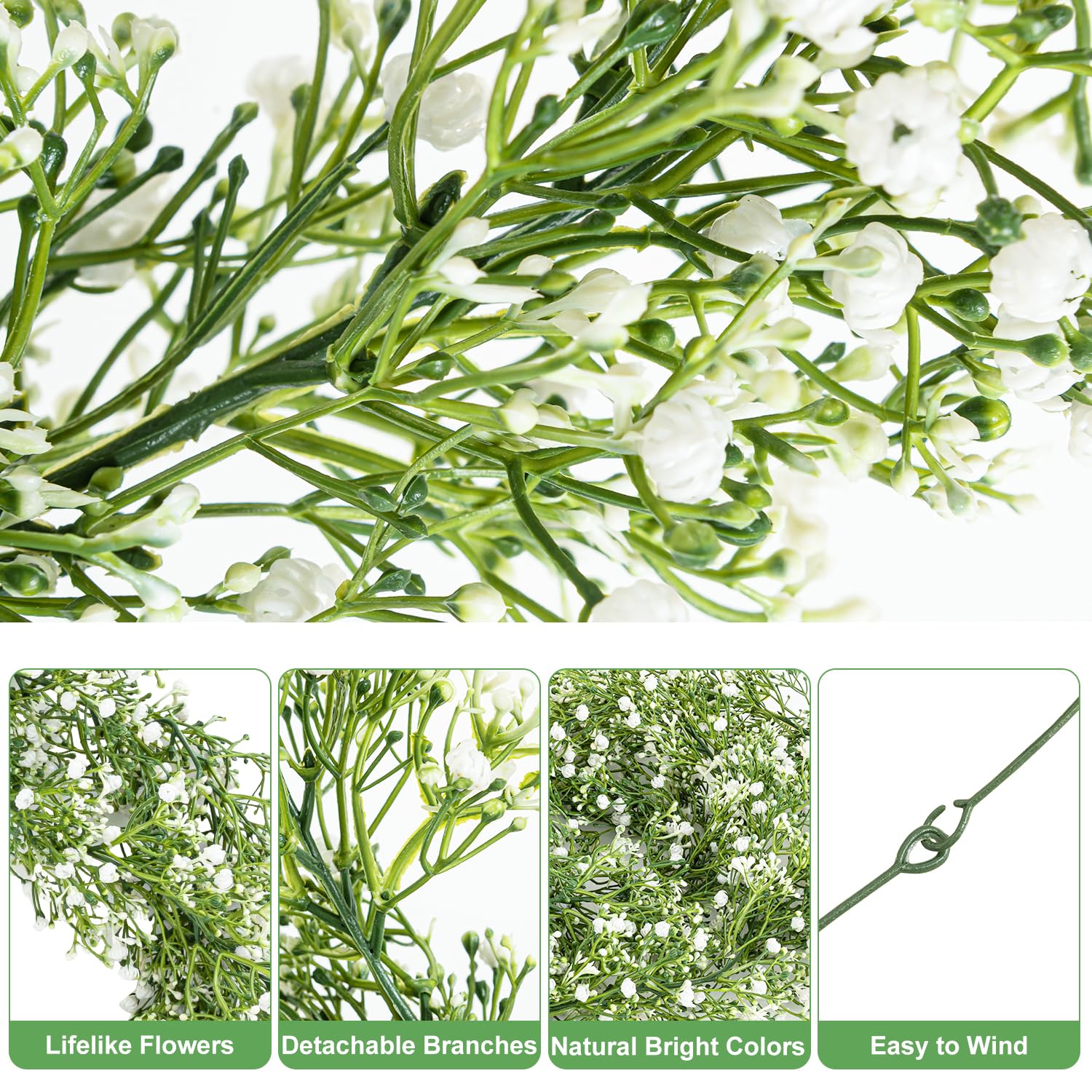 Artificial Flower,5.9 Ft-2 Pcs Real Touch Faux Hanging Baby Breath Garland,Fake Babys Breath Gypsophila For Wedding Arch Flowers, New Year Decor, Baby Shower, And Home Decor(White)