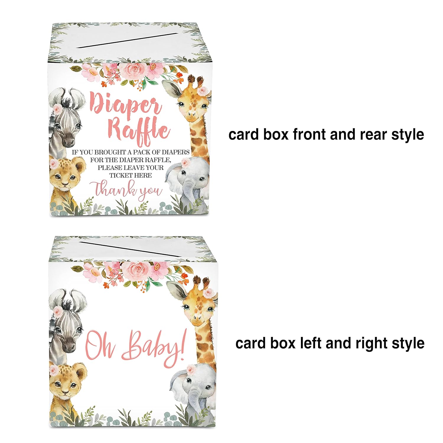 Diaper Raffle Tickets For Baby Shower, Jungle Animal Themed Baby Shower Card Box And Advice Card, Party Favors Decorations Supplies Game Cards, 1 Card Collection Box & 50 Cards Per Pack?Bb002 Hezi?