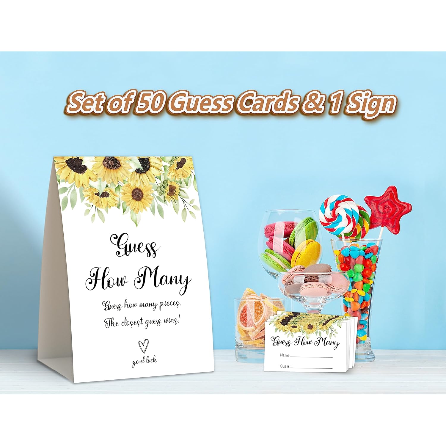 Sunflower Shower Game,How Many,Baby Shower Games,Wedding Shower Games,Baby Shower Decorations Gender Neutral,Bridal Shower Decoration,Birthday Party Game,50 Cards & 1 Sign -5