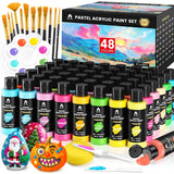 64 Pcs Pastel Acrylic Paint Set With 12 Brushes, 2 Knives & Palette, 48 Colors (2Oz/60Ml) - For Adults, Artists & Beginners - Canvas Ceramic Rock Wood Egg Painting Kit