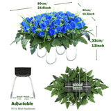 Artificial Cemetery Flowers, Memorial Rose Flowers Saddle, Outdoor Grave Saddle For Headstone Tombstone Decorations (Blue)