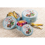 Christmas Nesting Cake Tins - 3-Set Round Nested Cookie Candy Storage Containers With Lids For Confectioneries, Holiday Decor, Light Blue And White