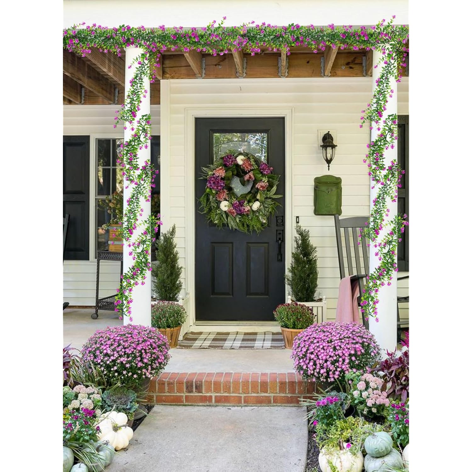 Hanging Garland Plants Artificial Flowers Fake Eucalyptus Greenery Garlands Leaf Garland With Flowers Hanging Faux Vine Plants For Spring Wedding Arch Backdrop Home Wall Party Decor 3 Pcs (Fuchsia)
