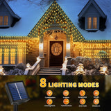 32.8 * 3.28Ft Large Size Solar Curtain Icicle Lights Outdoor, 8 Modes Outdoor String Icicle Curtain Lights, Solar Christ