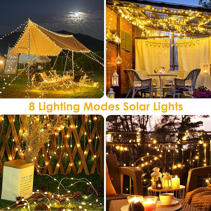 144FT Solar Fairy Lights Outdoor 2 Pack 400 LED Warm White String Lights Waterproof Copper Wire with 8 Modes for Garden Tree Patio Party Christmas Decor