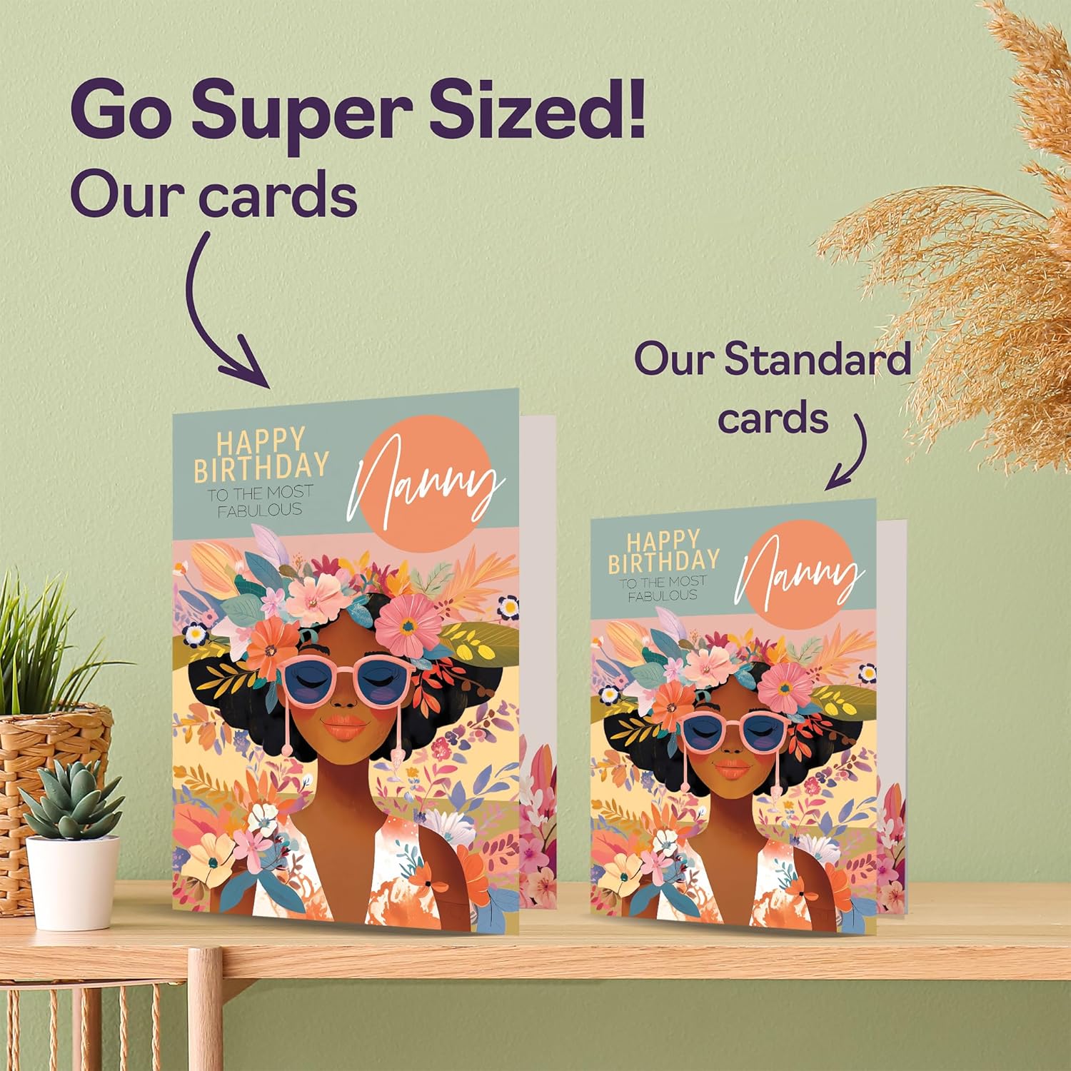 Nanny Birthday Card – Fabulous Floral Afro Queen Design – Tropical Flowers – Stylish Colorful Greeting For Nanny – 5X7 Inches With Envelope – Modern Card For Her