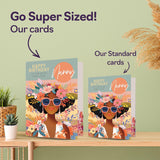 Nanny Birthday Card – Fabulous Floral Afro Queen Design – Tropical Flowers – Stylish Colorful Greeting For Nanny – 5X7 Inches With Envelope – Modern Card For Her
