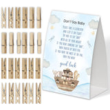 Noah'S Ark Don'T Say Baby Game For Baby Shower, Pack Of One 5X7 Sign And 50 Mini Natural Clothespins, Boho Animals Baby Shower Decoration, Gender Neutral Party Supplies - Sc32