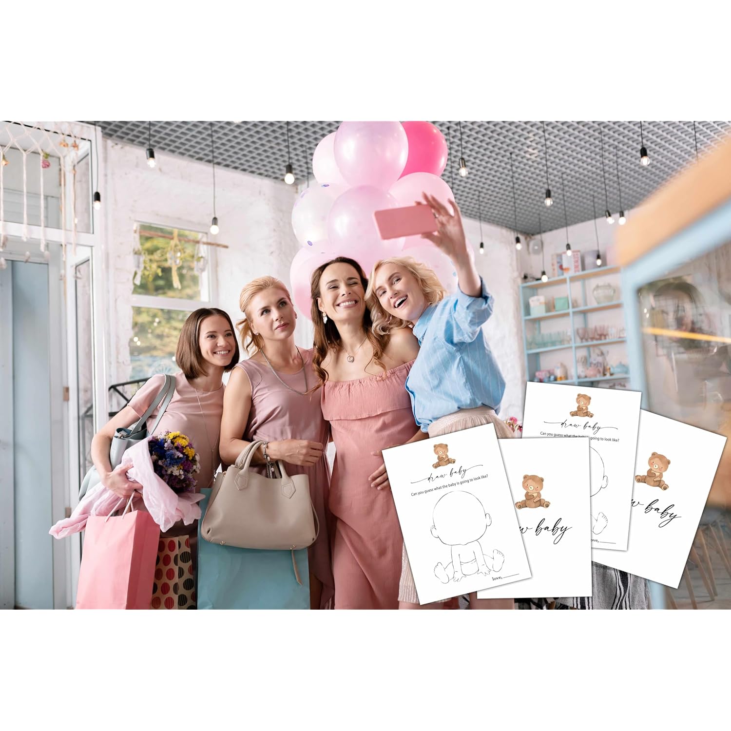 Draw Baby Games Set, Minimalism Baby Shower Party Game Card, Boho Bear Themed Gender Neutral Party Ideas Activities, Baby Shower Party Supplies & Decorations -A06