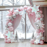 Pink And Silver Winter Balloon Garland Arch Kit 130Pcs With Snowflake Star Mylar Balloons For Girl 1St Birthday Party Pink Christmas Winter Wonderland Baby Shower Decorations