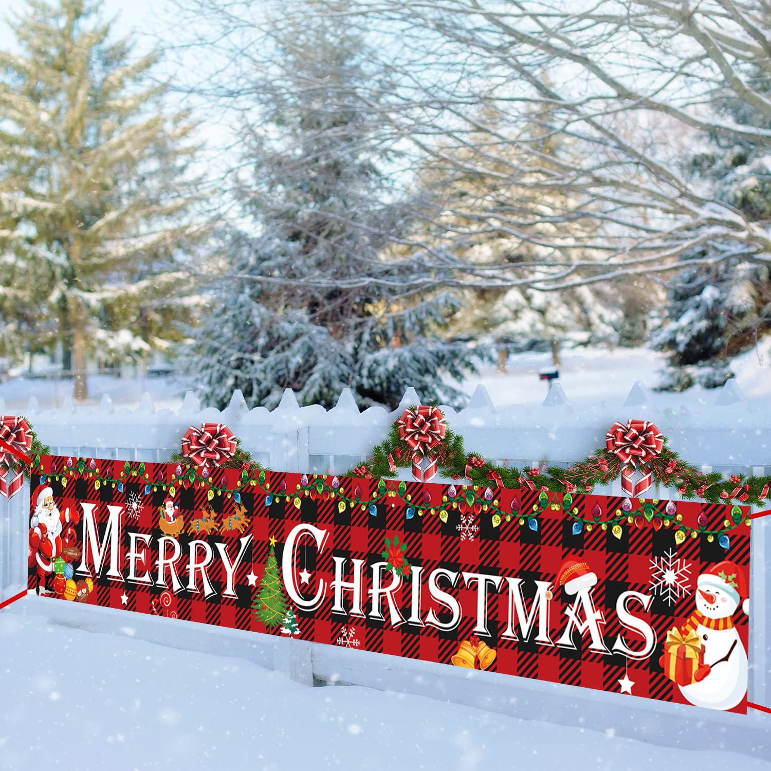 Large Merry Christmas Banner Outdoor Xmas Decorations Christmas Red Buffalo Plaid Banner Yard Sign Decorations Merry Christmas Decorations