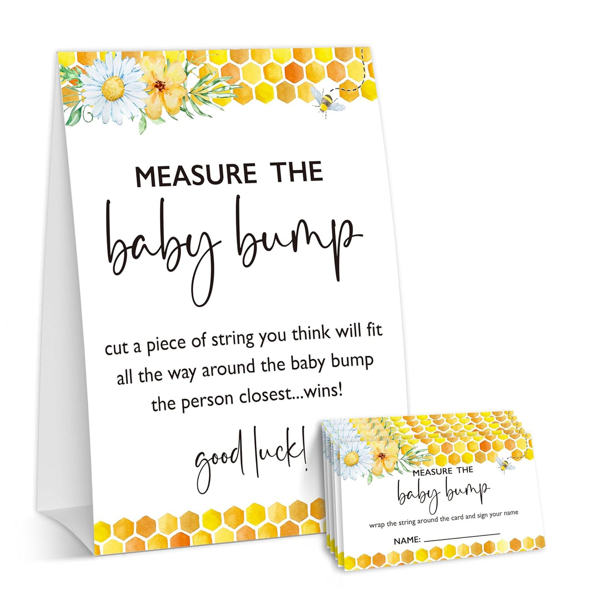 Honey Bee Baby Shower Games, Summer Daisy Measure The Bump Game Set, Bumble Bee Gender Reveal Baby Announcement Party Decorations, 1 Sign And 50 Cards-A10