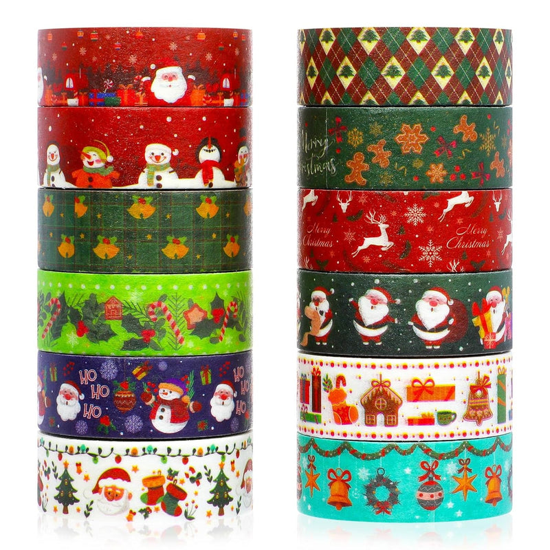 15Mm Christmas Washi Tape Set, 12 Rolls Santa Claus Christmas Tree Masking Tap