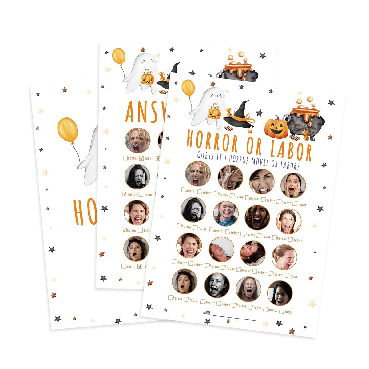 Horror Or Labor Baby Shower Game, Halloween Baby Shower Game, 31 Cards(Including Answers), Double Sided Design, Funny Baby Shower Game -Hl01