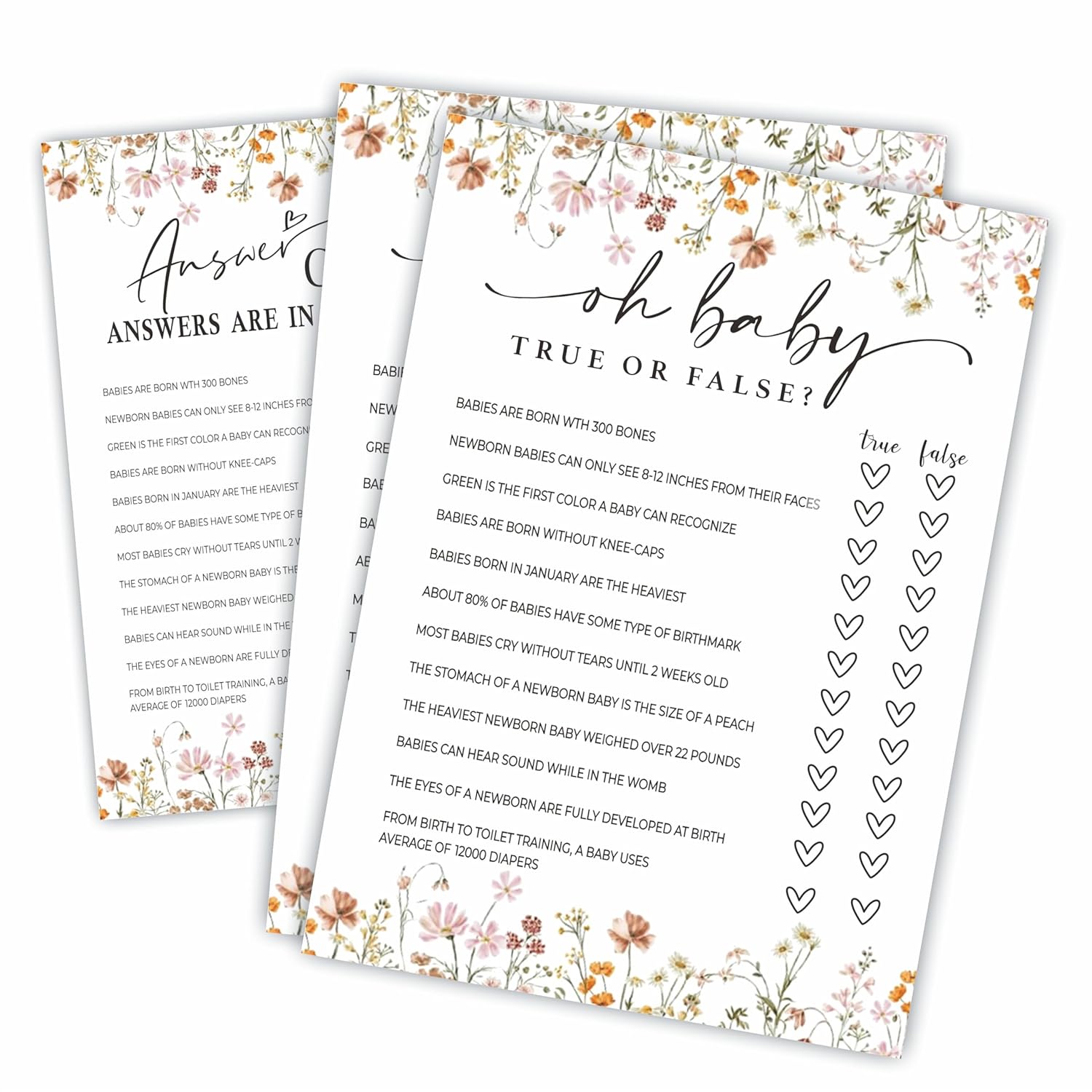 Baby Shower Game Cards, Oh Baby! Ture Or False Game Cards, Spring Flower, 30 Double-Sided Game Cards & 1 Answer Cards, Baby Announcement, Gender Reveal Party Favor, Activity & Supplies - G04