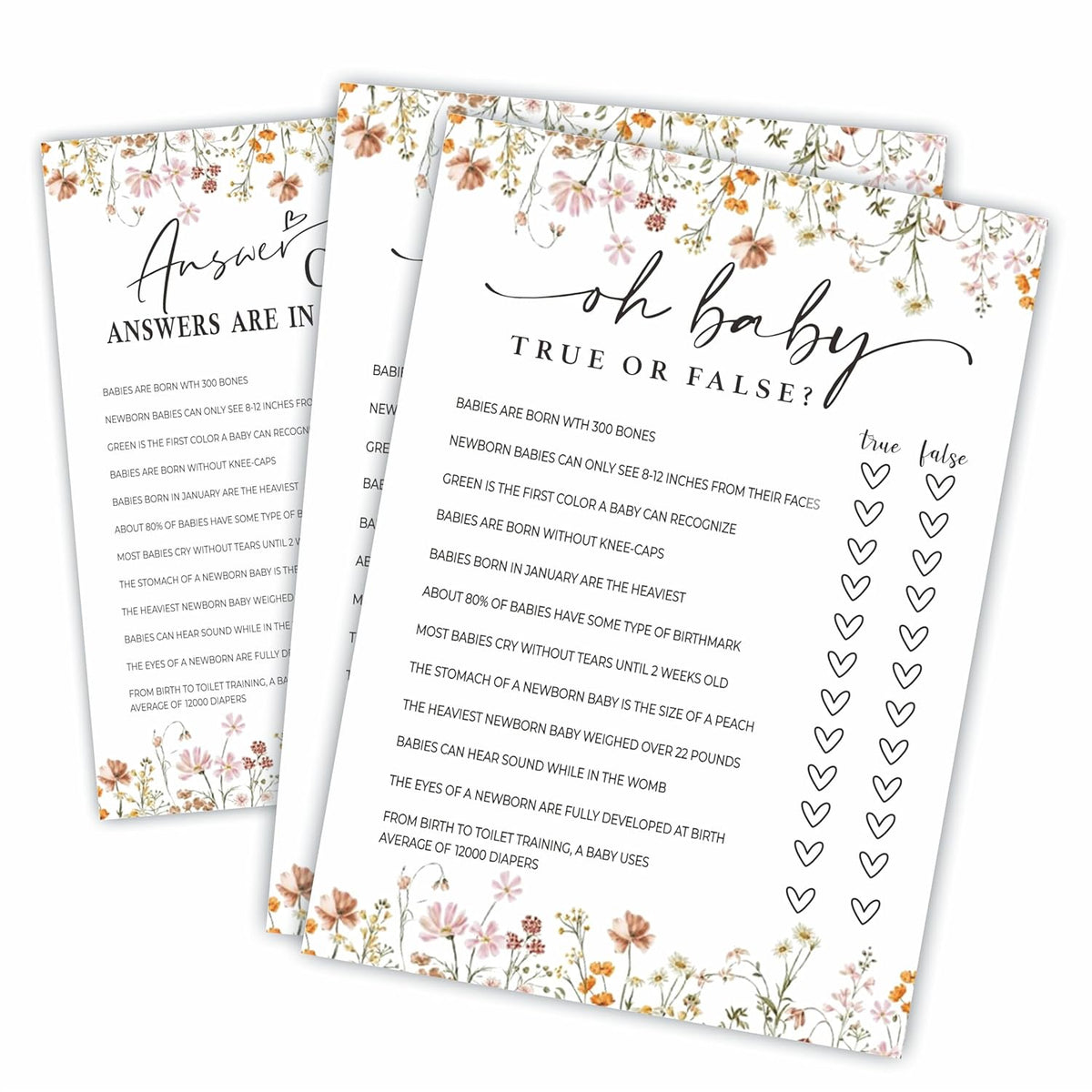 Baby Shower Game Cards, Oh Baby! Ture Or False Game Cards, Spring Flower, 30 Double-Sided Game Cards & 1 Answer Cards, Baby Announcement, Gender Reveal Party Favor, Activity & Supplies - G04