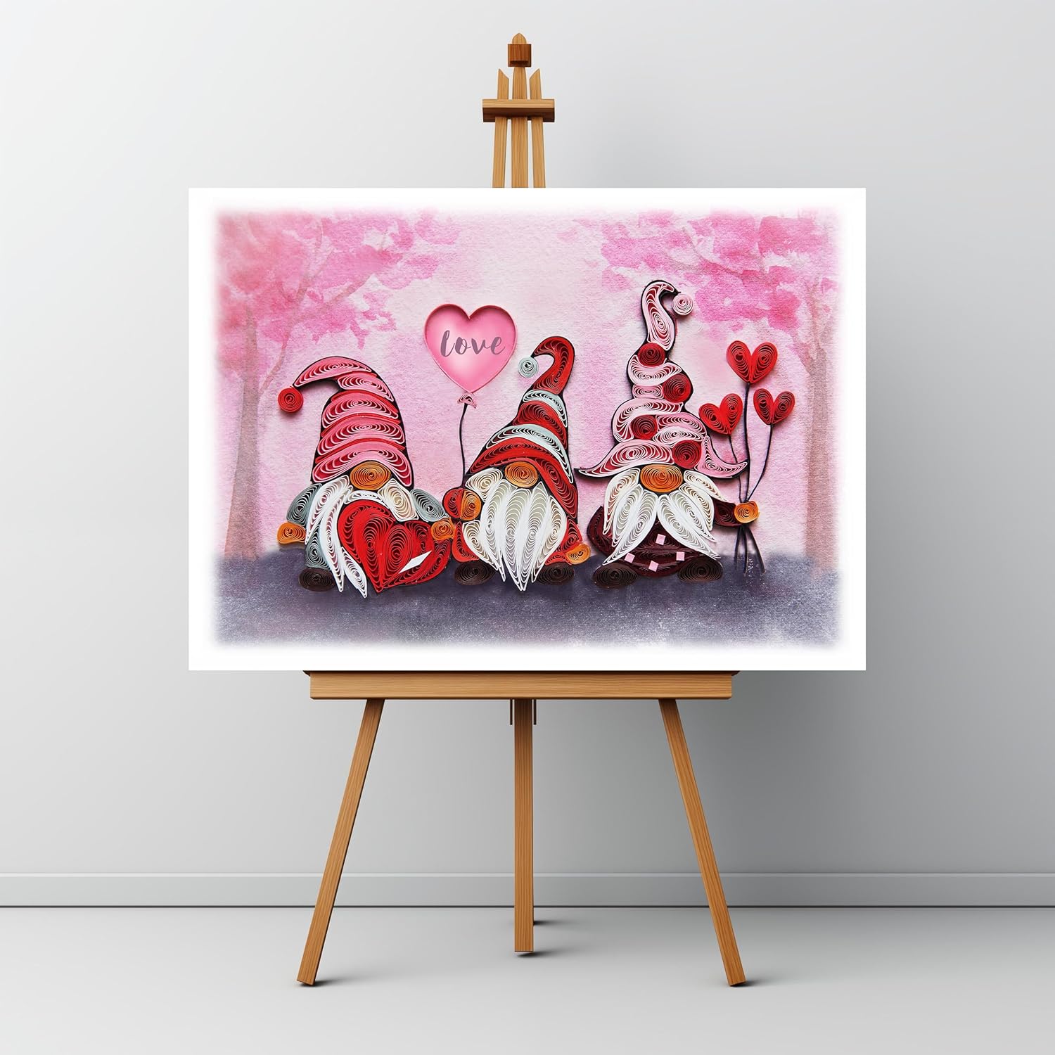 Valentine'S Day Card, Love Greeting Card, Gnomes Quilling Quilled Card For Love, Anniversary, Wedding, Mothers Day,Husband, Wife, Boyfriend, Girlfriend, Couples, Parents (Valentine Gnomes)