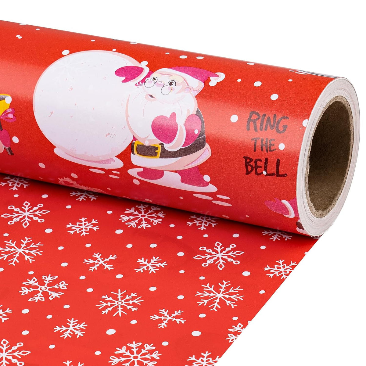 Reversible Christmas Wrapping Paper Roll, Mini Roll, Red Santa Claus And Snowflake Design, Adorable Gift Wrap For Kids, Boys, Girls, Holiday Xmas Presents, 17 Inches X 16.4 Feet