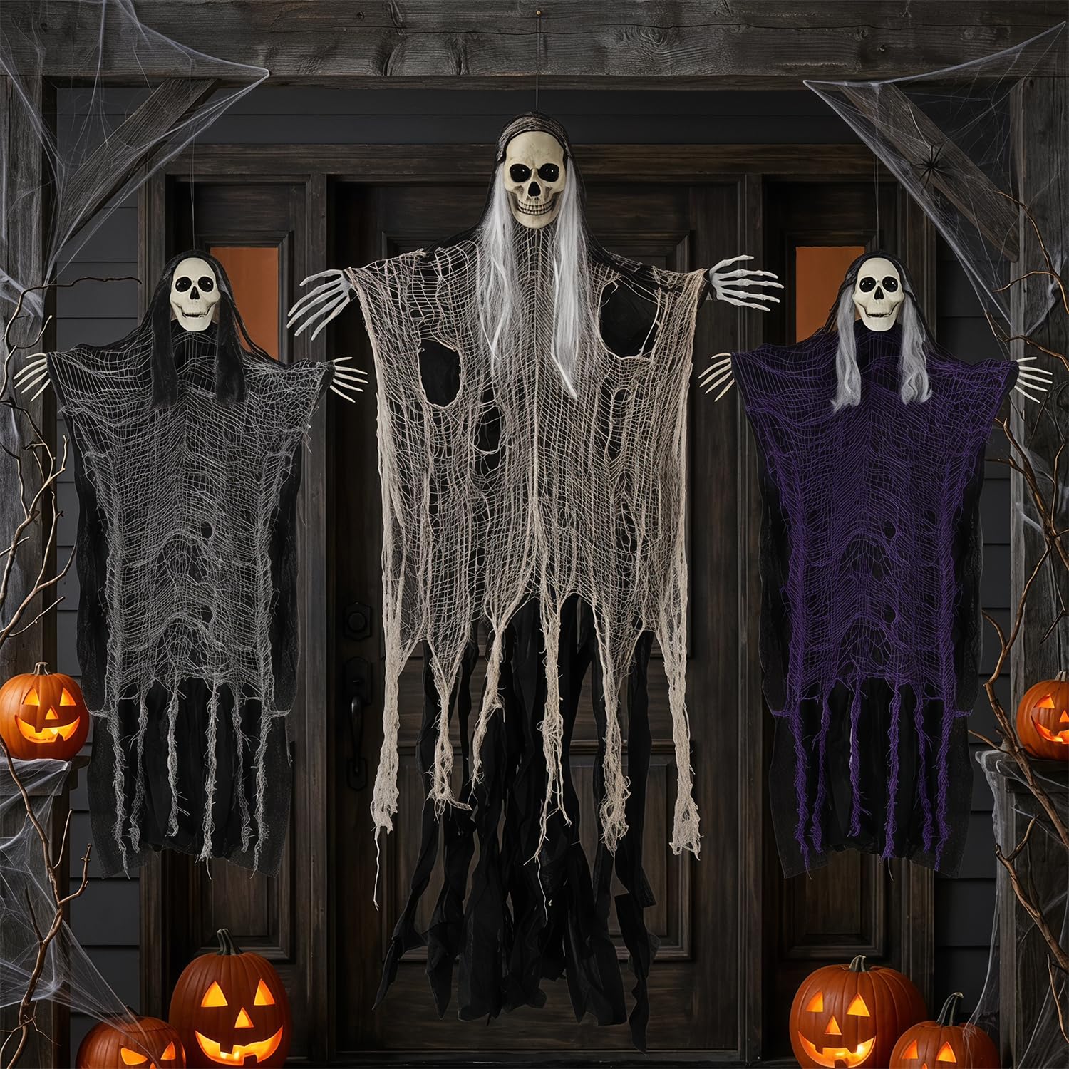 3PCS Scary Hanging Ghosts,Halloween Grim Reaper Skeleton Halloween Decor.