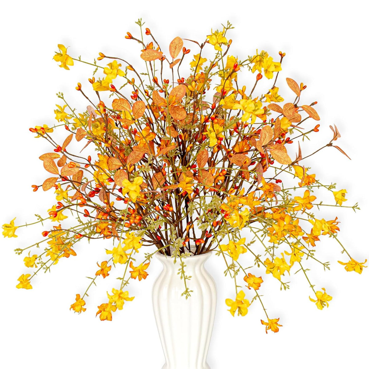 Artificial Fall Flowers With Berries 12 Pack Fall Floral Picks 17 Inch Orange Berry Stems With Orange Flowers Eucalyptus Leaves For Autumn Harvest Thanksgiving Day Flower Arrangements