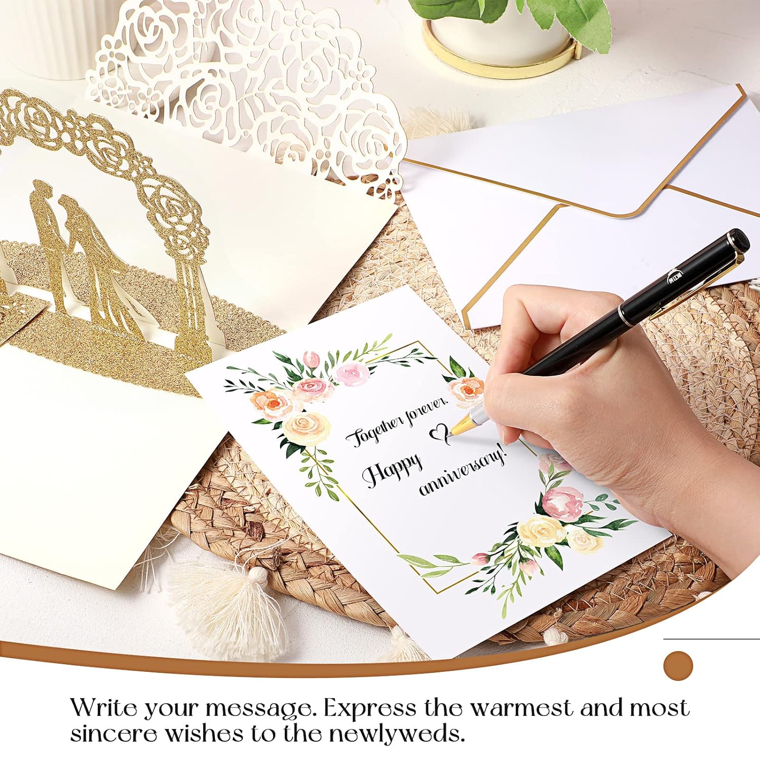Wedding Pop Up Card Set 3D Greeting Anniversary Romantic Wedding Congratulations Card With Envelope For Bride And Groom Valentine Gift Engagement Party Supplies(Arched Door Style)
