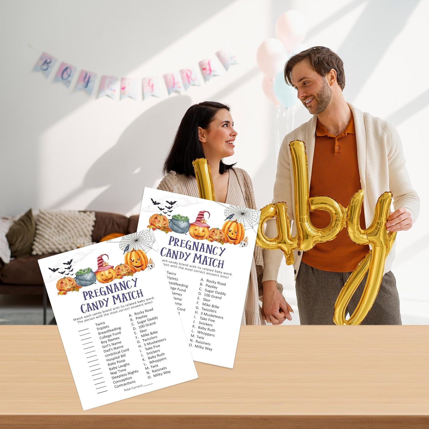 Sweet Baby Candy Match Game, Halloween Pregnancy Candy Match Game, Spooky Halloween Witch Baby Shower Games, Gender Neutral Baby Shower Activity Sl10-Pcm04