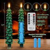 4 Pack Flameless Christmas Tree Candles With Remote, 9.8” Led Battery Operated Taper Candles, Green 3D Flickering Candlesticks For Holiday Home Decoration (Green)