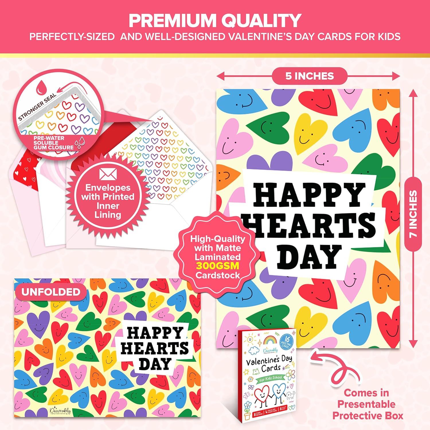 16 Pack 5X7In Children'S Valentine Cards With Envelopes And Stickers, 8 Adorable Designs For Boys And Girls, With Printed Message Inside, Gifting, Mailing