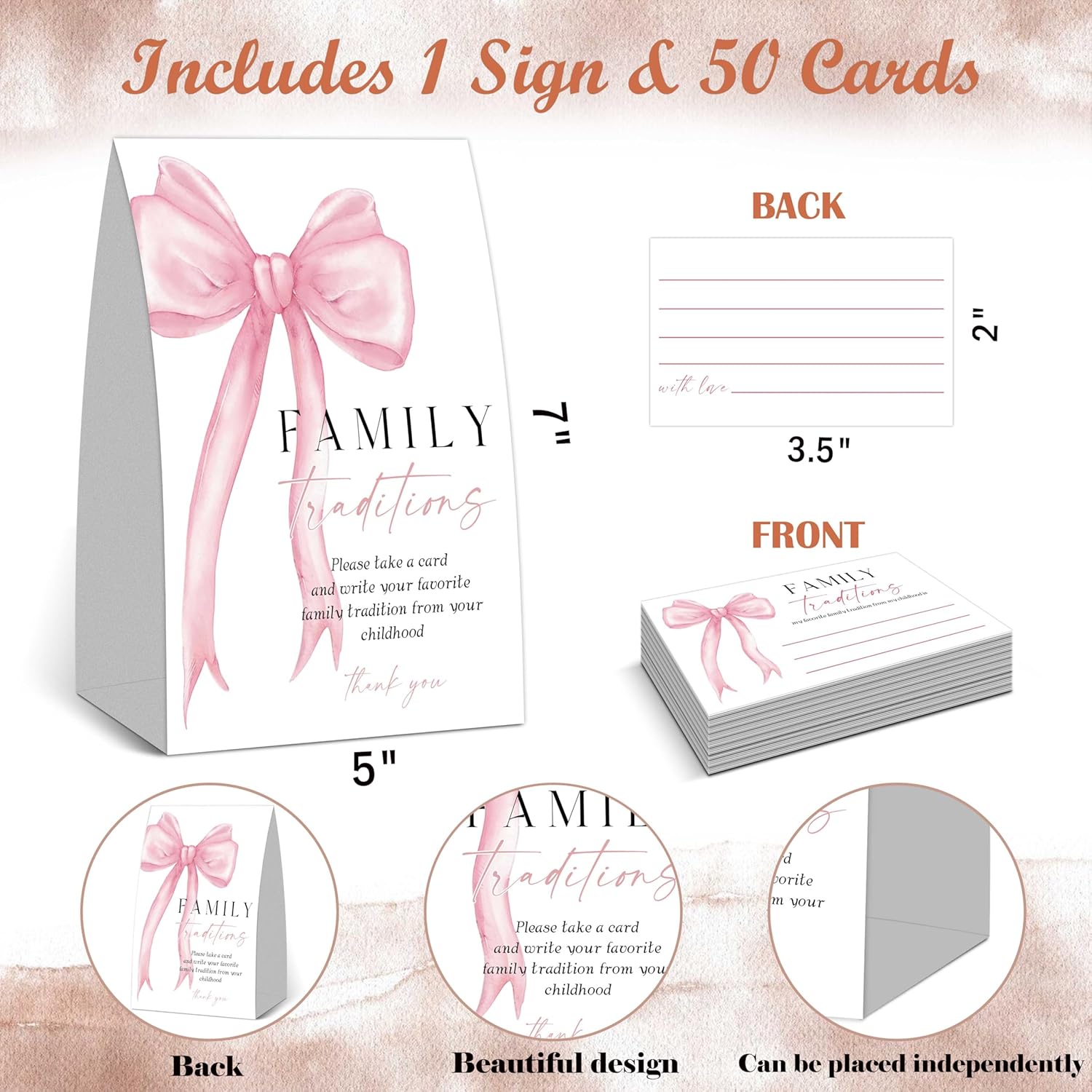 Family Tradition Cards For Baby Shower Games, Pink Bow Theme Baby Shower Game, 1 Standing Sign And 50 Advice Cards, Gender Reveal Party Supplies, Newborn Announcement Party Decorations