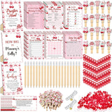 476 Pcs Cherry Baby Shower Games 6 Sets Activities Cards Pacifier Hunt Game 50 Pacifiers How Big Is Mommy'S Belly Sign 50 Guessing Cards 2 Measuring Tape Don'T Say Baby Sign 50 Clothespin