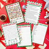 130Pcs Christmas Party Games Cards Set Xmas Trivia Pictionary Word Search Scramble Christmas I Spy Games Fun Holiday Activity For Family Friend Group Winter Xmas Holiday Party Supplies (Classic)