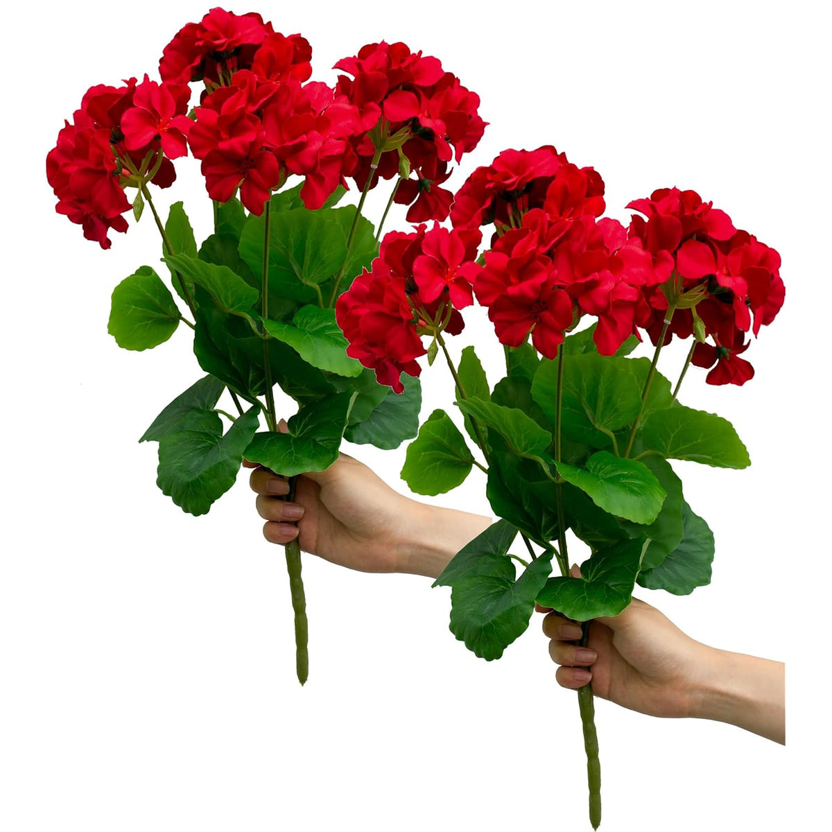 2Pcs 18'' Artificial Geraniums Silk Flowers Plants Home Outdoor Decor Garden Ruby Red