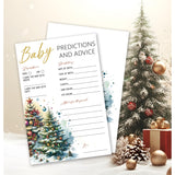 Christmas Baby Shower Game Cards – 25 Double-Sided Baby Prediction & Advice Cards, Winter Xmas Tree Gender-Neutral Party Favors – C04