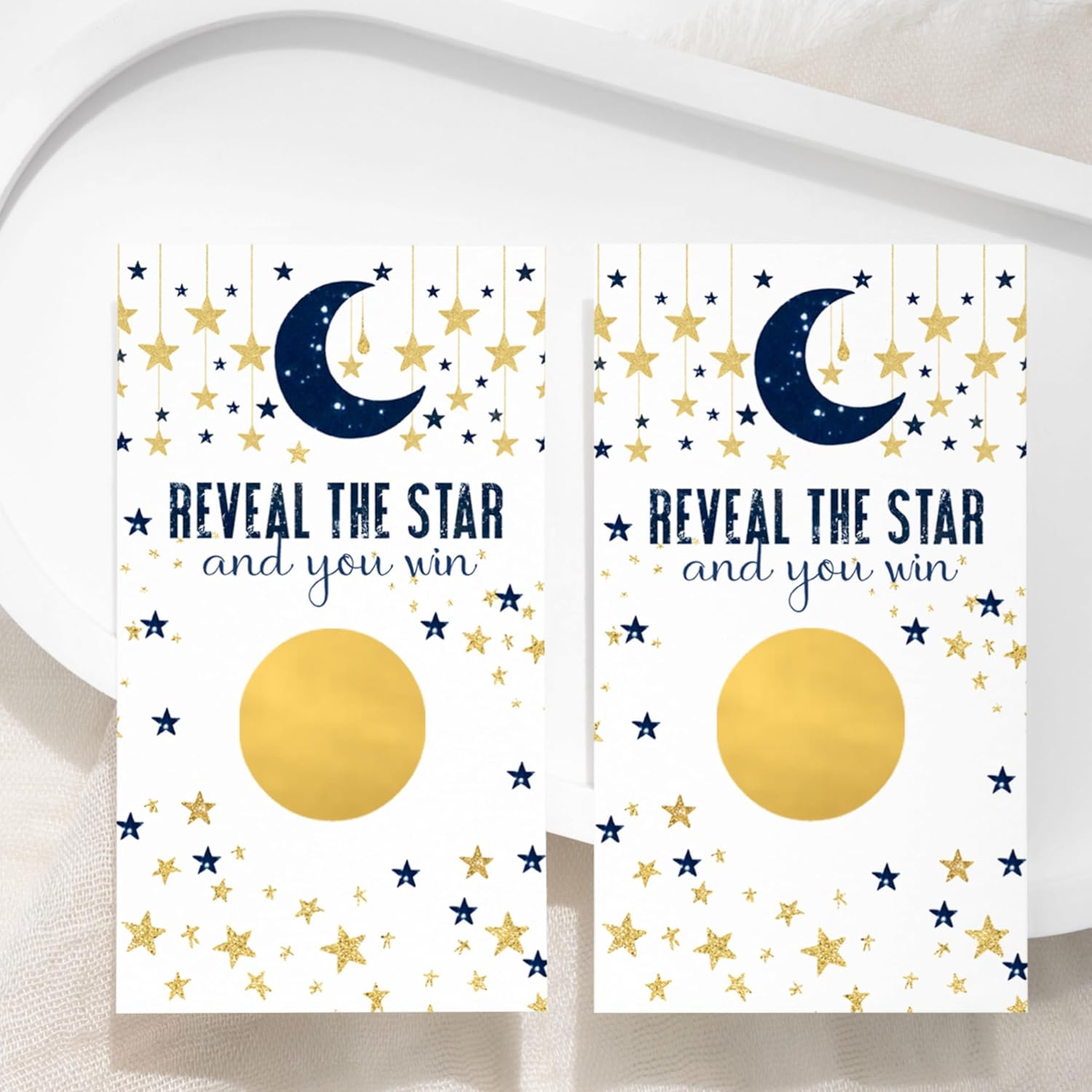 Twinkle Little Star Boy Baby Shower Scratch-Off Game Cards - Blue & Gold Theme - 30 Guest Activity Prizes