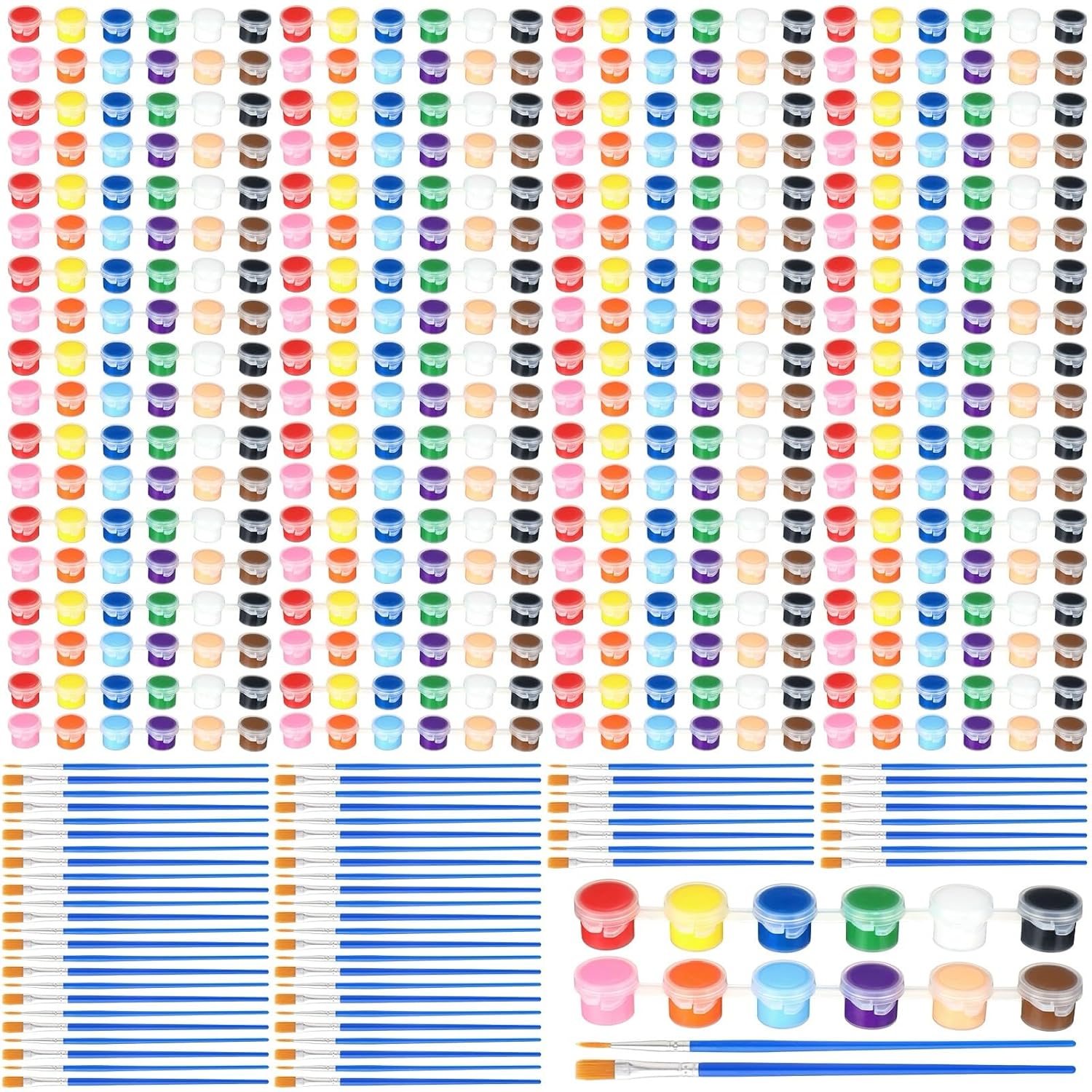 840 Pcs Mini Acrylic Paint Set 60 Set 12 Colors Washable Paint Strips 60 Pcs Flat Brushes 60 Pointed Brushes For Arts Crafts Birthday Party Favors(3 Ml)