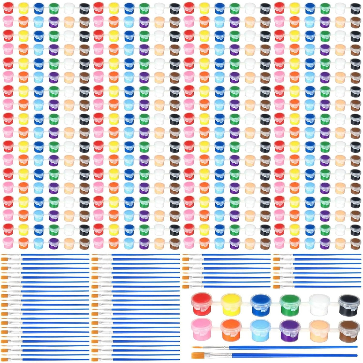840 Pcs Mini Acrylic Paint Set 60 Set 12 Colors Washable Paint Strips 60 Pcs Flat Brushes 60 Pointed Brushes For Arts Crafts Birthday Party Favors(3 Ml)